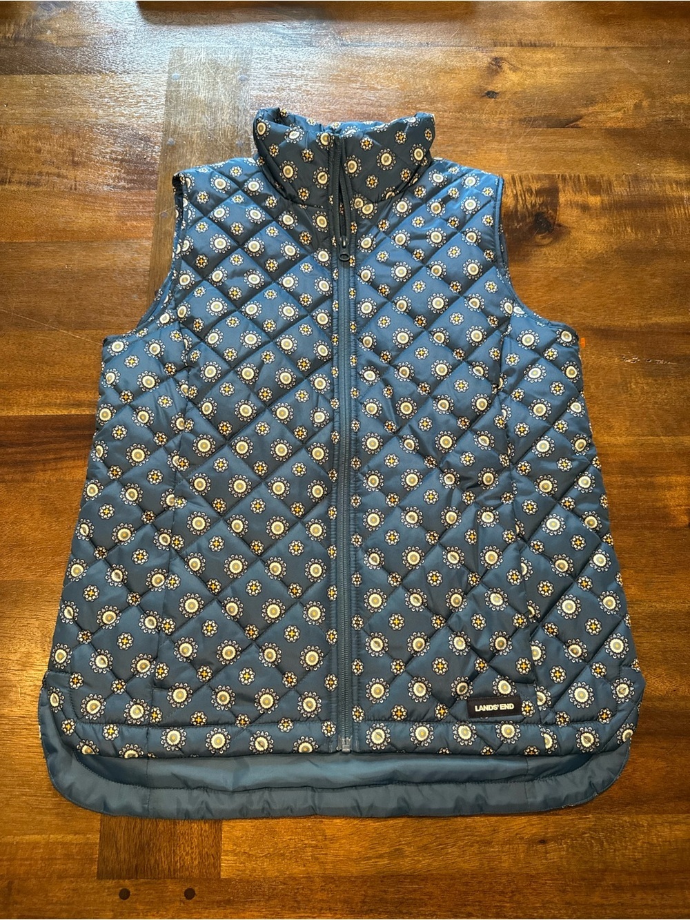 Lands' End Women's Quilted Blue Floral Puffer Vest Size XS - Picture 1 of 7